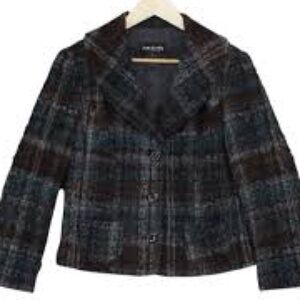 Miss Lili size medium plaid short pea coat with bell sleeves